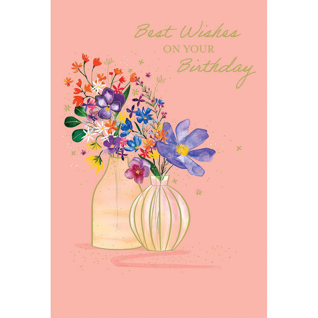 Pictura birthday card featuring a colorful floral vase design, perfect for celebrating special occasions.